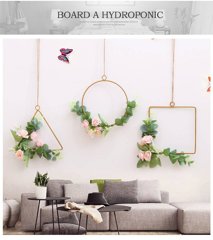 Nordic Ins Metal Wreath Wall Decoration Creative Living Room Dining Room Wall Hemp Rope Flower Hanging Garland Pendant