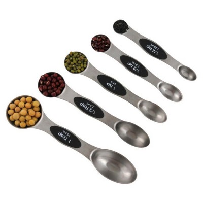 double head Stainless Steel set of 5 Magnetic Measuring Spoon for Measuring dry and Liquid Ingredients for Home and Kitchen