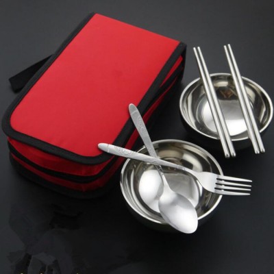 OEM Logo special promotion gift for Travel Camping Picnic 2-person Stainless Steel Portable tableware set