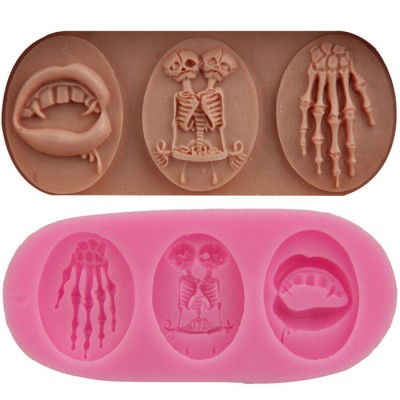 Halloween Skeleton round 3D Fondant skull bones silicone molds