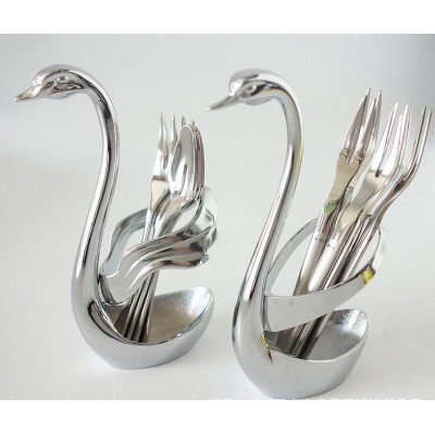 Stainless Steel fruit fork&spoon suit holder Swan Base holders Wedding gift Pastry New