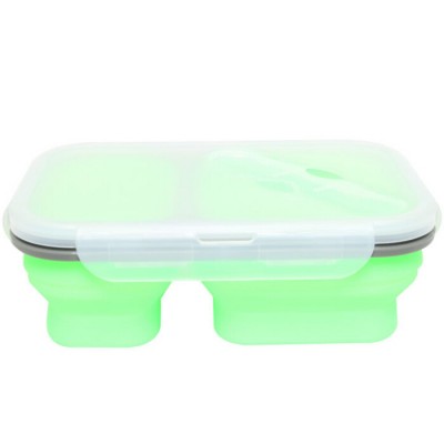 2 Compartment foldable Silicone Lunch Box Collapsible Silicone Food Storage Container with Lock Lid