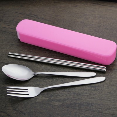 OEM Logo promotion gift 3 pcs Portable Stainless Steel Flatware Cutlery Set with Storage Organizer Holder