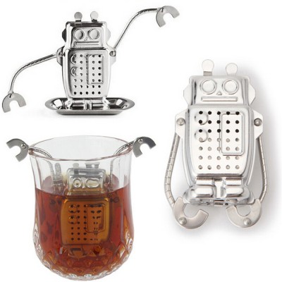 Stainless Steel Robot Tea Leaf Strainer Tea Infuser Filter Tools With Tray