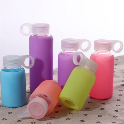 hot selling colorful glass water bottle with silicone sleeve