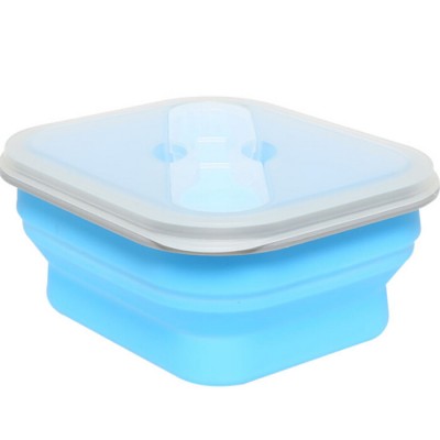 600ml Microwave Safe foldable Silicone Lunch Box Collapsible Silicon Food Storage Container with spoon fork