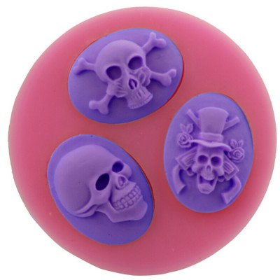 Halloween Skeleton round 3D Fondant 3 skull silicone mold