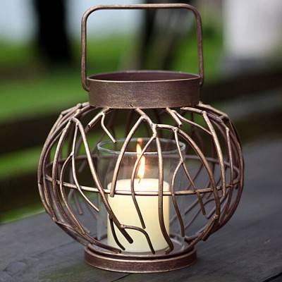 European classical Iron Candle stand Abstract brush gold lantern metal wire candle holder