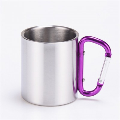 Stainless Steel Portable Travel Water Tea Coffee Mug with D-Ring Carabiner Hook